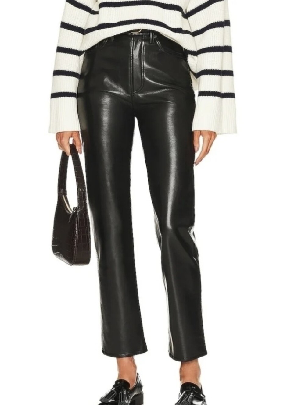 Agolde Recycled Leather 90's Pinch Waist Pants In Detox Black Size 31 NWT $348